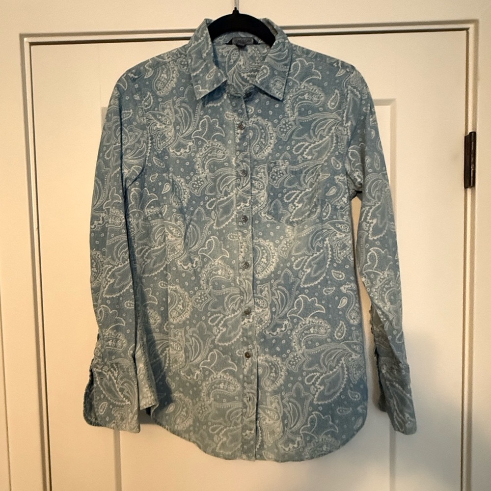 Lands End Paisley Button-Up Chambray Shirt - Picture 1 of 4